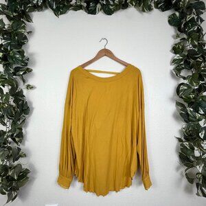 Free People Shimmy Shake Long Sleeve Open Twist Back Blouse Untamed Gold Size S